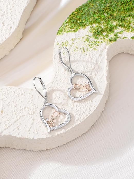 Midari Heart Dangle Earrings 925 Sterling Silver Leverback Drop Earrings Teacher Music Art Jewelry Gifts for Women Students Apple/Guitar/Palette/Note Design