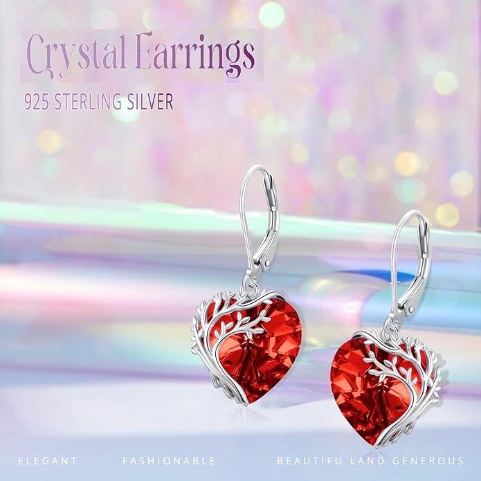 Tree of Life Earrings for Women 925 Sterling Silver Tree of Life Drop Earrings with Heart Crystal Tree of Life Jewelry Birthday Anniversary Party Gifts for Women Girls