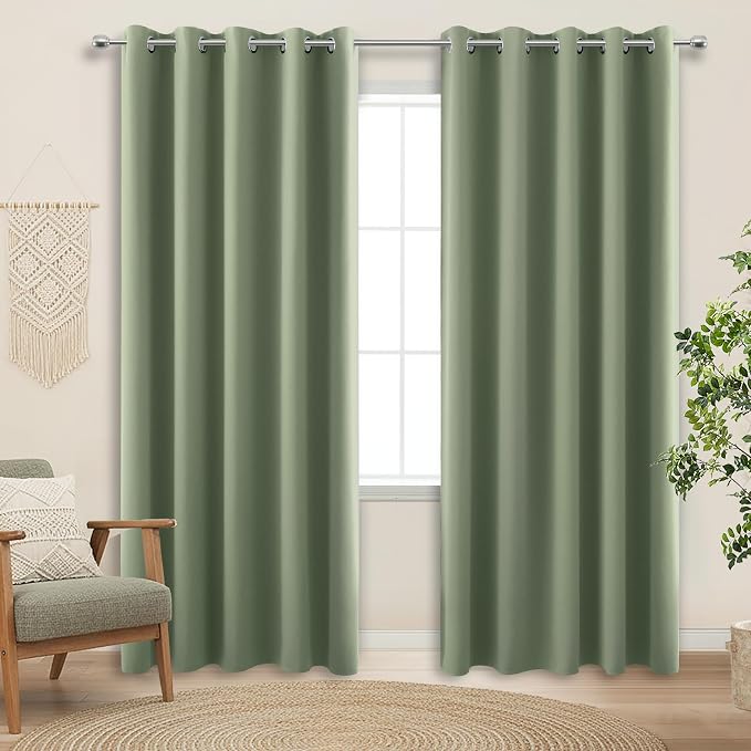 KOUFALL 96 Inch Long Curtains 2 Panel Set,Blackout Extra Wide Thermal Grommet Blacked Out Curtains for Bedroom,72 Inch Wide x 96 Inch Length,Sage Green