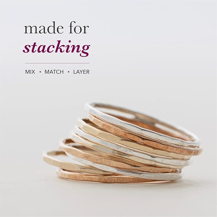 Hammered Stacking Ring for Women, Dainty 1.2mm Minimalist Band, Sterling Silver, 14k Gold Filled or Rose Gold Filled, Thin Stackable Ring, Everyday Jewelry Gift