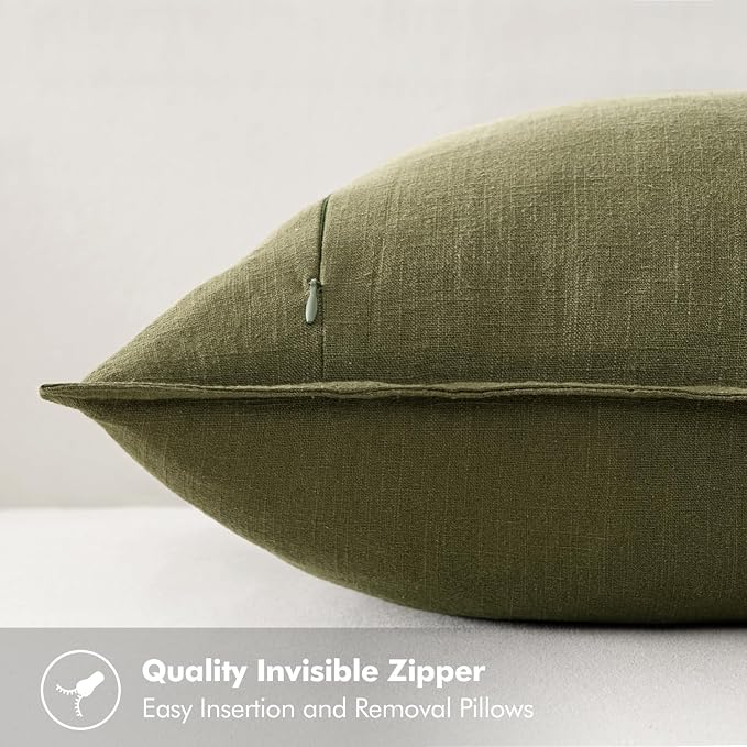 MIULEE Decorative Linen Pillow Covers 18x18 Inch Green | Boho Farmhouse Neutral Couch Throw Pillows for Bed, Pack of 2 Accent Modern Pillowcases, Sofa Livingroom Home Decor