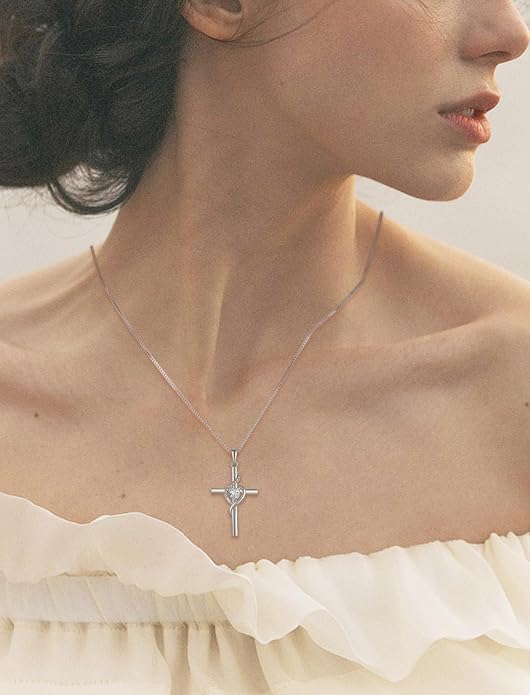 Cross Necklace 925 Sterling Silver Infinity Pendant Heart Birthstone Anniversary Jewelry for Women