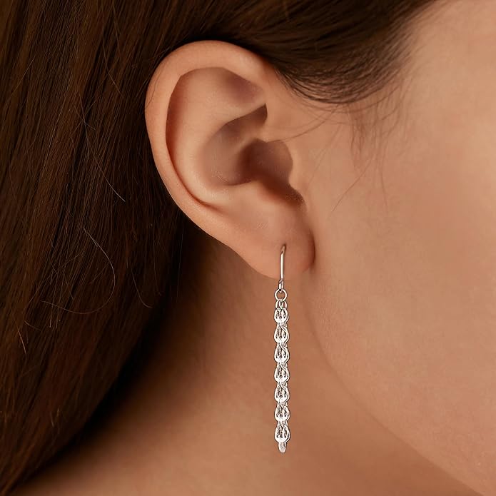 925 Sterling Silver Tassel Chain Dangle Earrings for Women Sparkling Long Fringe Dangle Drop Earrings Bling Line Minimalist Wedding Studs Earring Jewelry Birthday Christmas Gifts for Her