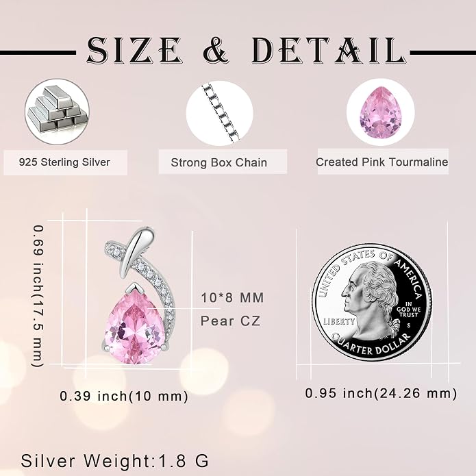 Teardrop Birthstone Necklace for Women,925 Sterling Silver Pear Cut Zircon Gemstone Pendant Necklace for Birthday Engagement Anniversary Wedding Jewelry