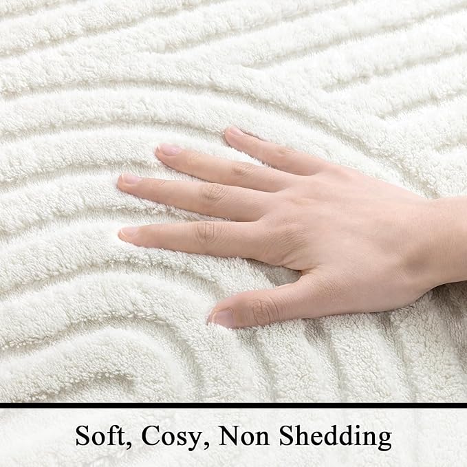 SHACOS Soft Cozy Fluffy Arch Pattern High Low Pile Rugs 5'x7' Non Slip Washable Scandinavian Minimalist Rug Modern Geometric Arc Carpet for Living Room Bedroom Dining Room, Cream White