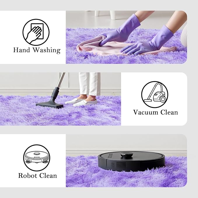 Area Rugs 9x12 Living Room,Large Area Rug Shaggy Carpet Soft Plush Furry Bedside Rug, Machine Washable Area Rugs for Bedroom Home Decor Non-Slip(9 x 12, Purple Starry)