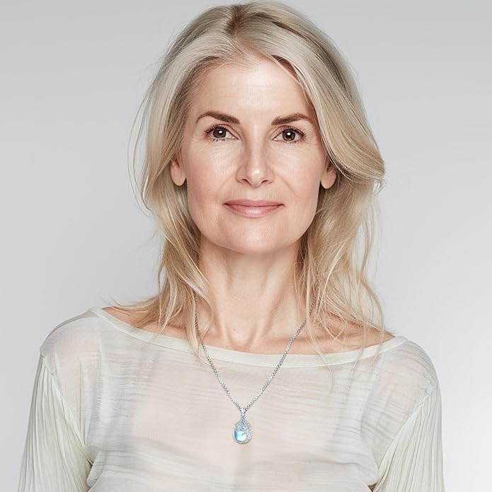 Sterling Silver Tree of Life Necklace for Women Oval Family Tree Necklace Abalone Shell Moonstone Pendant Mother Day Necklace for Mom Tree of Life Jewelry