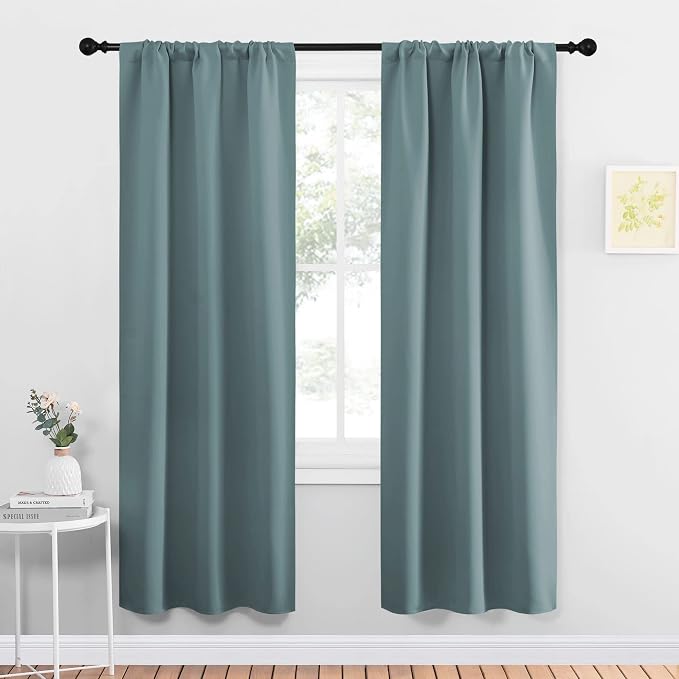 NICETOWN Greyish Blue Blackout Curtains Panels for Window, Thermal Insulated Rod Pocket Blackout Drapes/Draperies for Living Room (2 Panels, W34 x L72 inches)