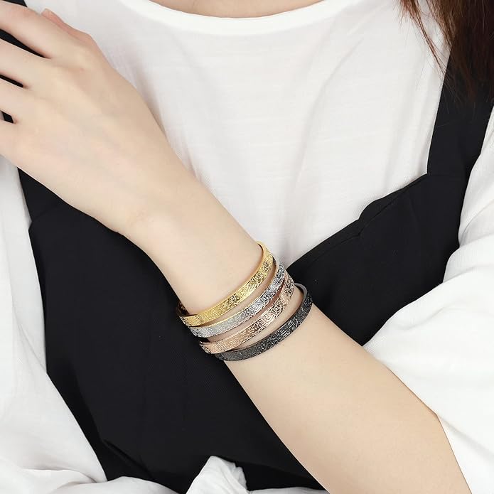 AYATUL KURSI CUFF | WOMEN Serenity Prayer Personalised Bracelet Allah Islam Muslim Arab Stainless Steel Deep Engraved Bangle