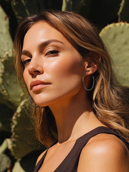 KeyStyle Gold Hoop Earrings for Women, Stainless Steel Hoops Earring Lightweight Loops, 2 mm Thick Hypoallergenic Circle Endless Thin Hoop (20/30/40/50/60/70/80/90/mm)