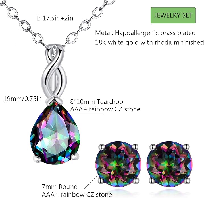 VOLUKA Created Opal/Amethyst/Mystic Topaz Pendant Necklace for Women,18K White/Rose Gold Plated Chain Wedding Engagement Jewelry Gift