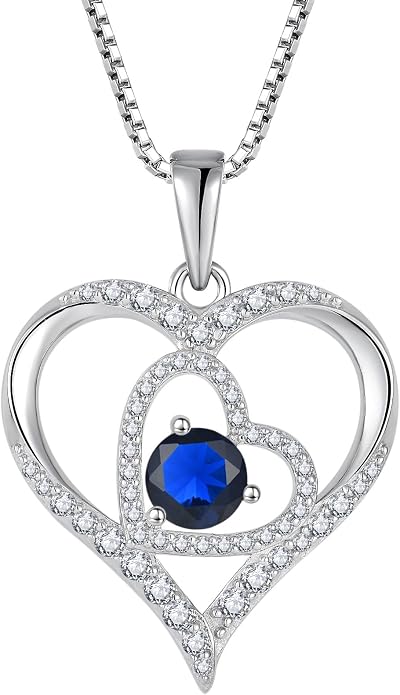 Love Heart Necklace for Women 925 Sterling Silver Birthstone Pendant Necklace Dainty Jewelry for Women Wife Mother Christmas Birthday Mother's Day Gift