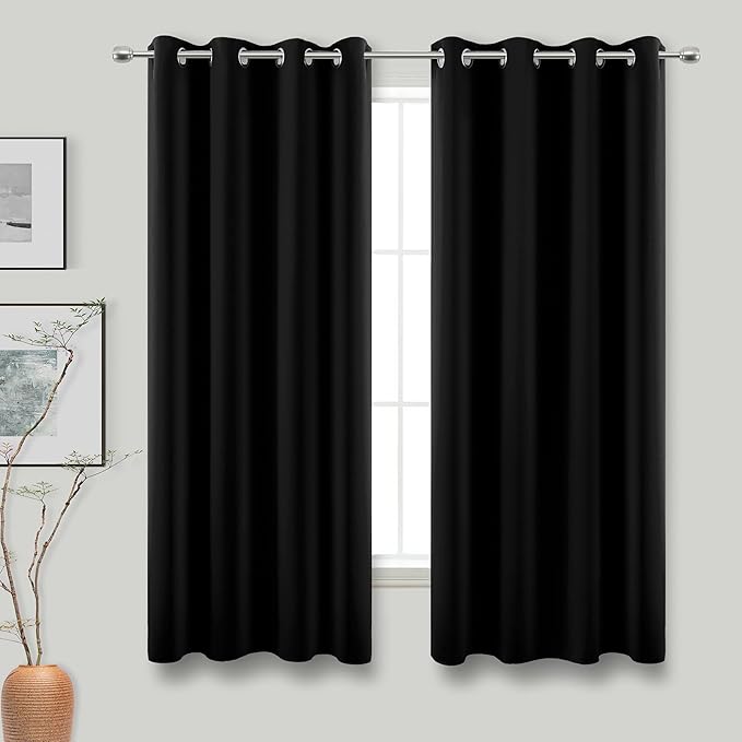 KOUFALL Black Out Curtains 63 Inch Long, 52x63 Length Grommet Blackout Room Darkening Thermal Insulated Curtains for Living Room Bedroom, 2 Panel Set