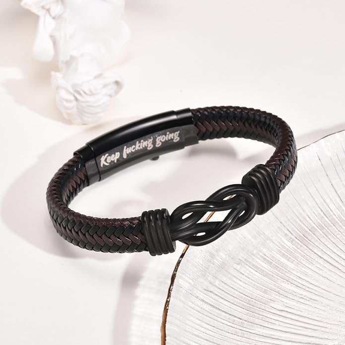 VNOX Men's Inspirational Mantra Engarved Handmade Braided Leather Adjustable Cuff Bangle Bracelet Encouragement Motivational Gift for Men