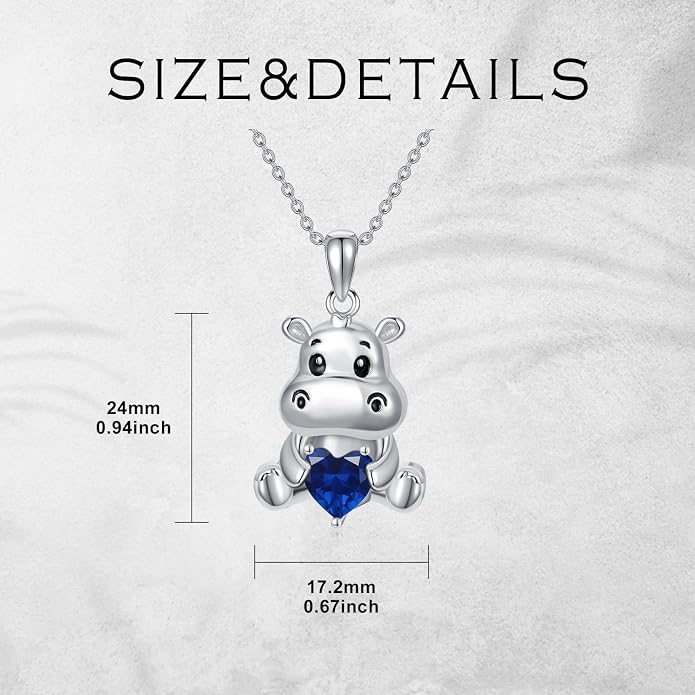 PROESS Animal Birthstone Necklace 925 Sterling Silver Otter/Axolotl/Hippo/Elephant/Dachshund/Monkey/Red Panda Pendant Necklace Animal Birthstone Jewelry Gifts for Women