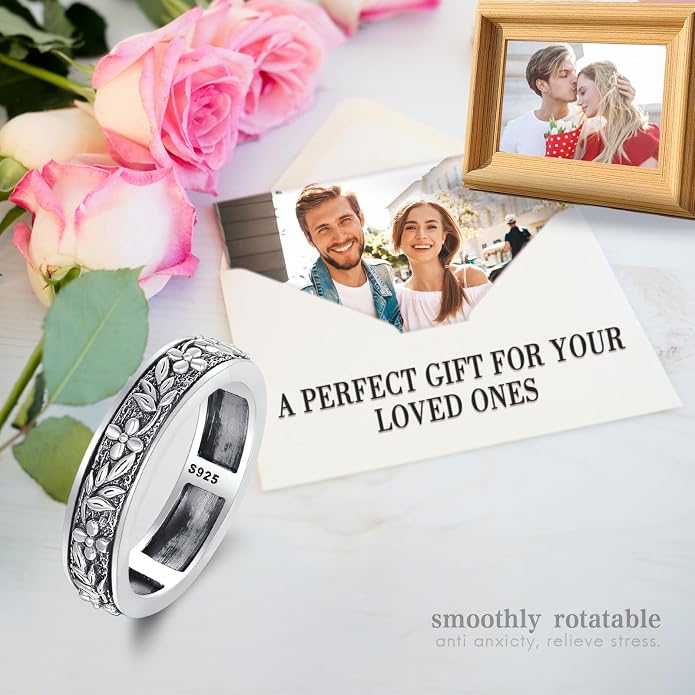 PARAFO Anxiety Fidget Rings Men Women 925 Sterling Silver Fidget Rings Relieve Stress Gift Jewelry Gifts for Men Women