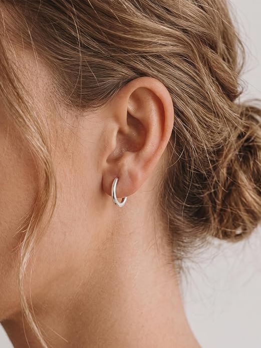 Silvora Sterling Silver Hoop Earrings for Women, Small Hoops 14K Gold Plated/925 Silver/Rose Gold/Black, Hypoallergenic Huggie Lightweight Cartilage Sleeper Earrings 8/10/12/14/16/18/20mm