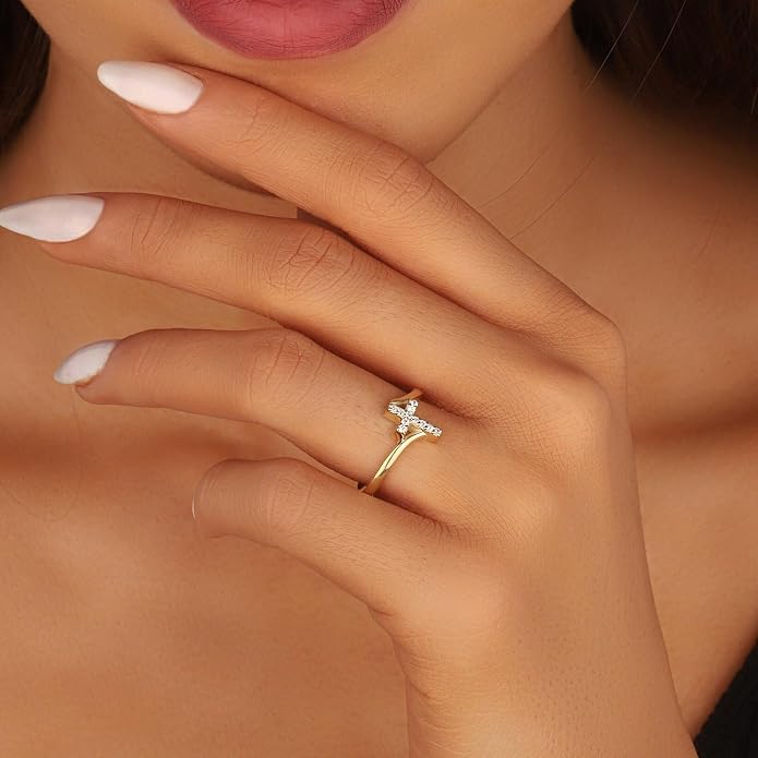 Gold Cross Statement Rings for Women 14K Gold Silver Tone Non Tarnish Cute Band High Polished Smooth Comfort Fit Size 5-10