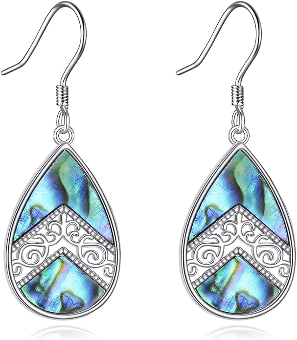 Abalone Shell Dangle Drop Earrings for Women 925 Sterling Silver Filigree Bohemian Earrings Jewelry Gift