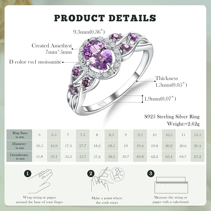 925 Sterling Silver Celtic Knot Engagement Ring for Women Moissanite/Cubic Zirconia Inlaid Oval Shaped Birthstone Rings Cocktail Wedding Birthday Jewelry(with Box)