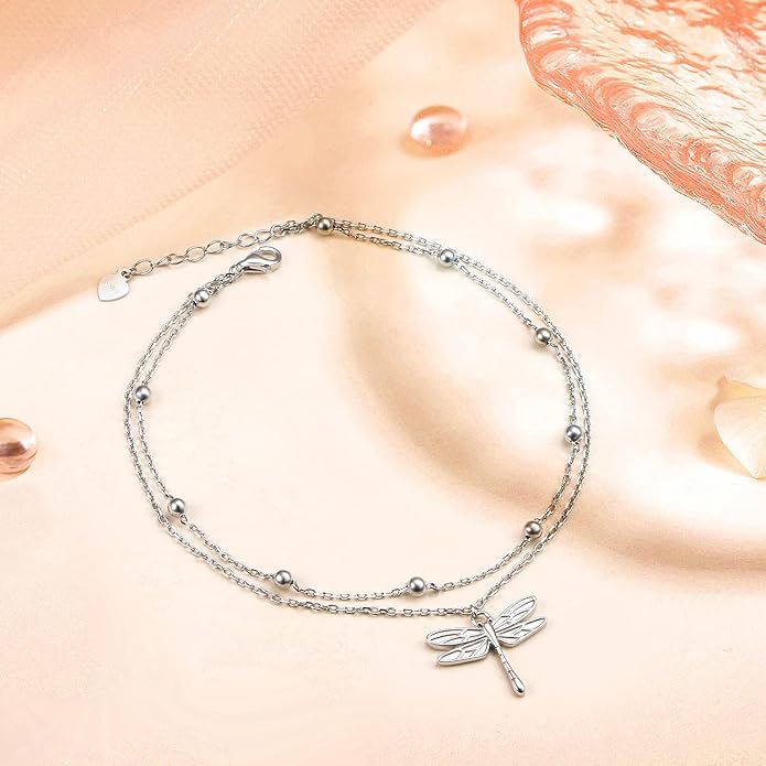 Yearace Anklet for Women S925 Sterling Silver Adjustable Foot Beaded Chain Lotus Flower Claddagh Dragonfly Witches Knot Ankle Bracelet Summer Beach Anklets Jewelry Gift