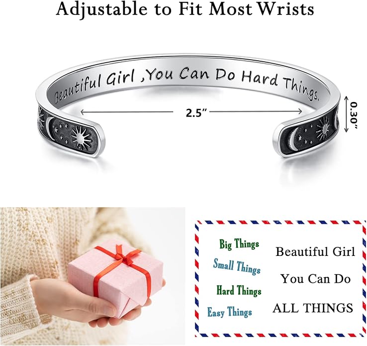 TONY & SANDY Inspirational Bracelets for Women Teen Girls Personalized Gifts for Daughter Granddaughter Mom Sister Friends Stainless Steel Engraved Cuff Birthday Easter Christmas