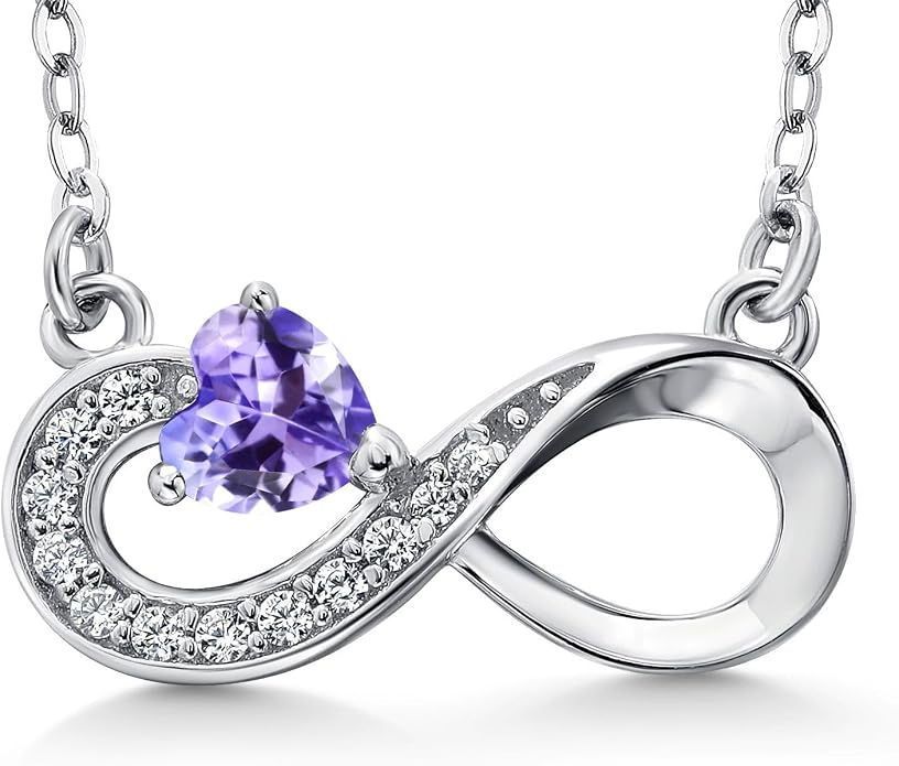 Gem Stone King Infinity Heart Pendant Necklace For Women | 925 Sterling Silver | 4MM Heart Shape Gemstone Birthstone | 18 Inch Silver Chain | Fine Jewelry Gift for Her Mom Women Wife