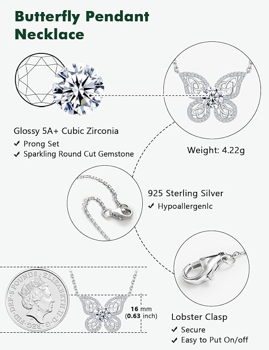 925 Sterling Silver Birthstone Necklaces for Women, Dainty Cute Dragonfly/Butterfly Pendant Necklace, Great Christmas/Anniversary Jewelry for Mother