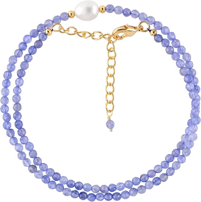 InfinityGemsArt Gemstone Gold Necklace For Women, Birthstone Natural Crystal Stone With Freshwater Pearl Beaded Jewelry, Gold Plated 18 Inch Chain