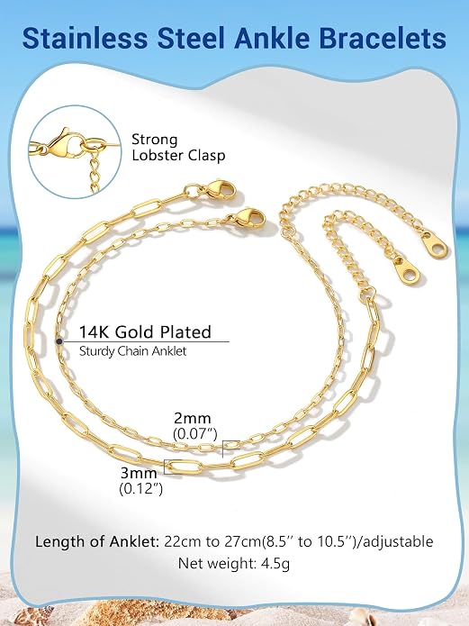 PROSTEEL Gold/Silver Anklets for Women Waterproof, 14K Gold Plated Ankle Bracelet Non Tarnish, Jewelry Gifts Adjustable