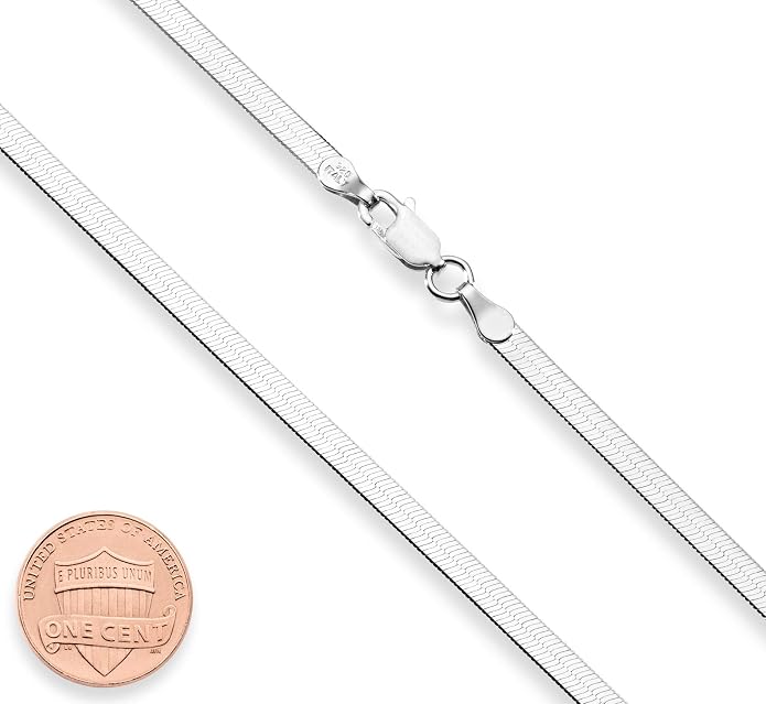 Miabella Italian Solid 925 Sterling Silver, 18Kt Gold Plated 3.5mm Flexible Flat Herringbone Chain Necklace for Women, Made in Italy