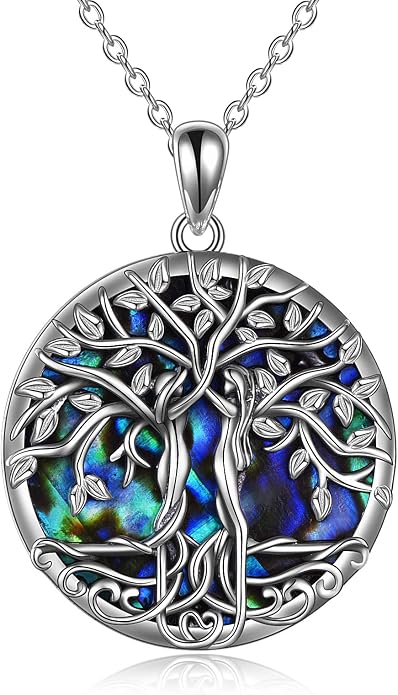 ONEFINITY Tree of Life Necklace for Women Sterling Silver Abalone Shell Crystal Tree of Life Pendant Necklace Family Tree Jewelry for Mom Daughter Sister Girls Christmas Gifts