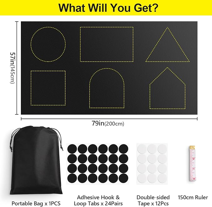 FADOTY 100% Blackout Curtains, 57"x 79" Portable Black Out Window Cover | Blackout Window Film Shades Blinds, Cuttable, No Drill, Sun Heat Light Blocker for Bedroom, Nursery, Media Room, RV, Black