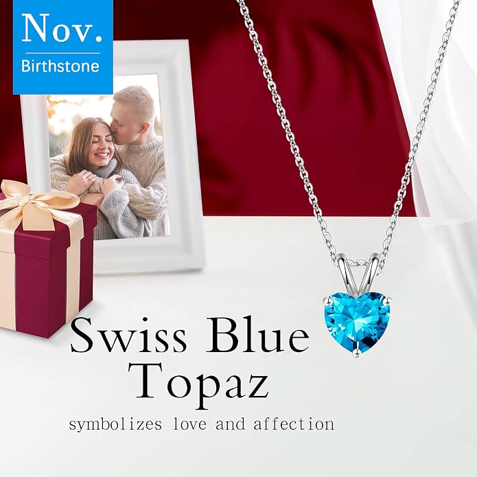 SMILEST Dainty Heart Birthstone Necklace for Women, 925 Sterling Silver Necklace Sparkling Heart Pendant, Anniversary Birthday Gifts for Women Mom Wife Daughter Girlfriend Grandma