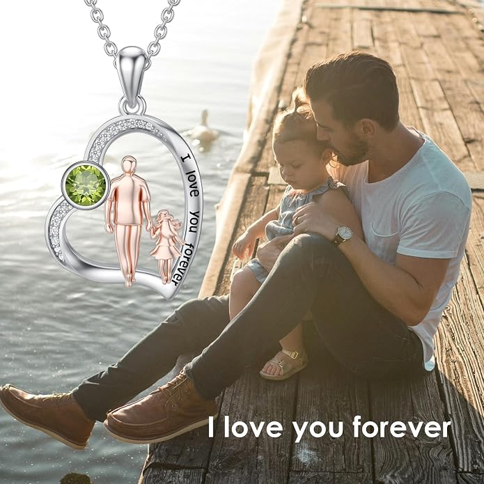 PROESS S925 Sterling Silver Daughter Heart Pendant Necklace from Dad Mom I Love You Forever Jewelry
