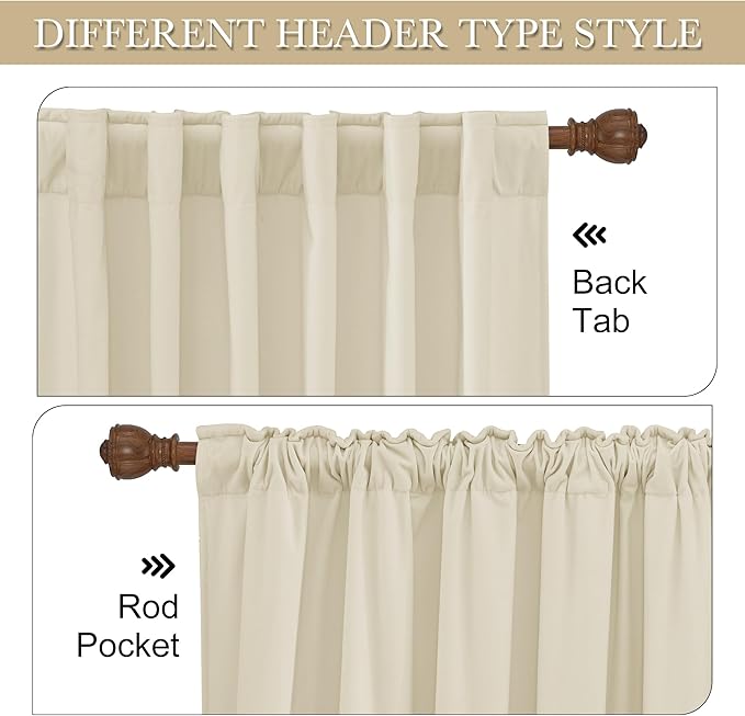 RYB HOME Beige Velvet Curtains 94 inches, Back Tab Soft Fabric Room Darkening Thermal Insulated Luxurious Home Decor Curtains for Living Room Bedroom, W 52" x L 94", 2 Panels Set