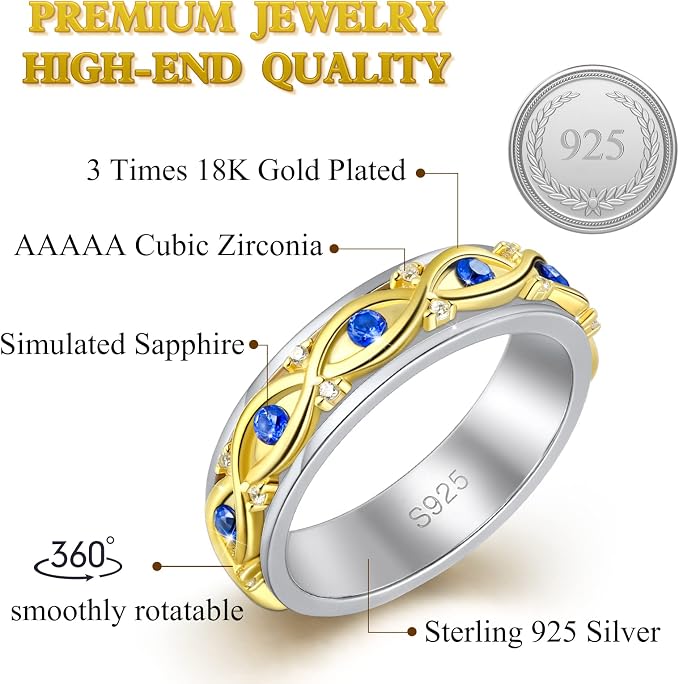 Fidget Ring Spinner Ring for Anxiety Women Men Daughter Real S925 Sterling Silver Fidget Ring