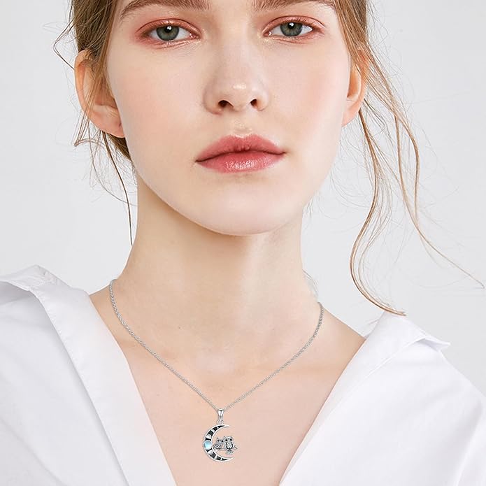 TRISHULA Crescent Moon Necklace 925 Sterling Silver Eye of Horus Animal Moon Pendant with Heart Crystal Birthday Jewelry Gift for Women Christmas Gifts for Her