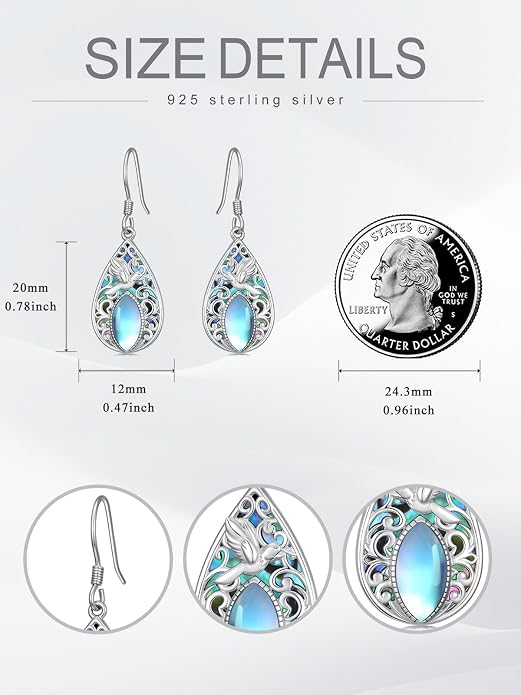 Dorunmo Moonstone Dangle Drop Earrings s925 Sterling Silver Leverback Earrings Filigree Moonstone Jewelry Birthday Gifts for Women