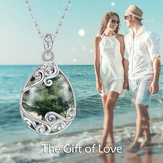YAFEINI 925 Sterling Silver Moonstone Necklace Filigree Teardrop Pendant Necklace Jewelry for Women Girls