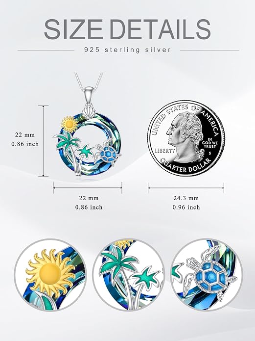 Midari Ocean Necklace 925 Sterling Silver Flamingo Mama Bear Dolphin Penguin Sea Turtle Axolotl Desert Cactus Nautical Rudder Tropical Palm Compass Wave Pendant Boho Jewelry Gifts for Women Men