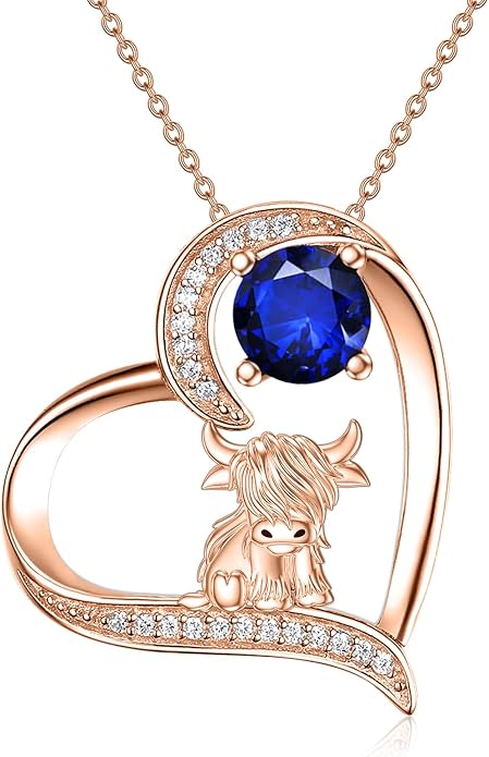 Highland Cow Gifts for Women 925 Sterling Silver Highland Cow Birthstone Necklace Fluffy Cow Jewelry Gifts Birthday Christmas