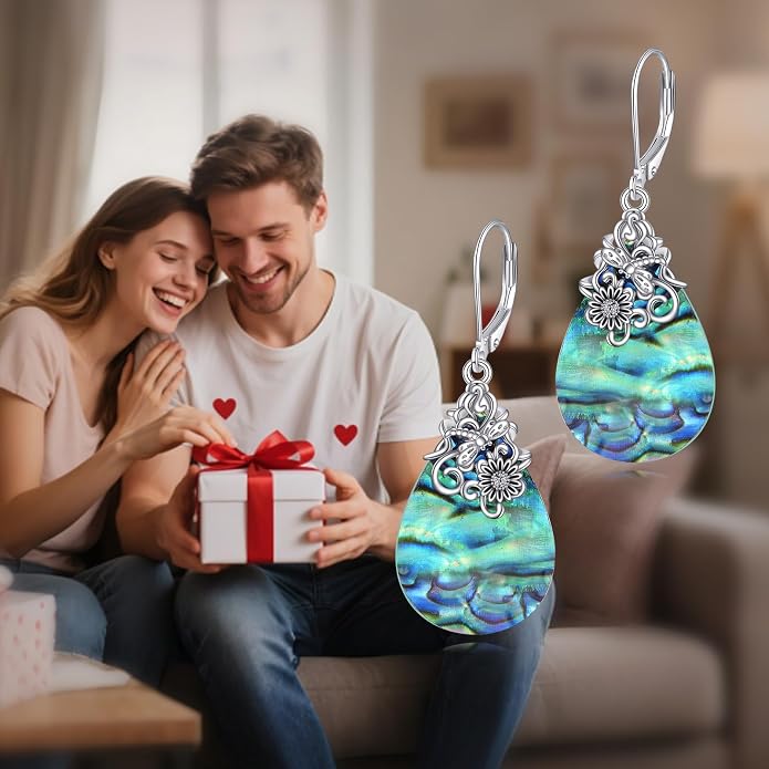 POPLYKE Dragonfly Butterfly Hummingbird Sunflower Earrings 925 Sterling Silver Abalone Shell Moonstone Leverback Earrings Jewelry