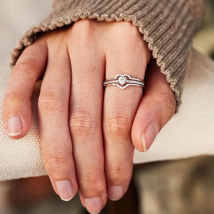I Choose Me Layered Heart Rings, S925 Self-Love Heart Rings Remind You That Self-Love Is The Best Kind Of Love Inspirational Encouraged Ring Jewelry Gift for Women Daughters