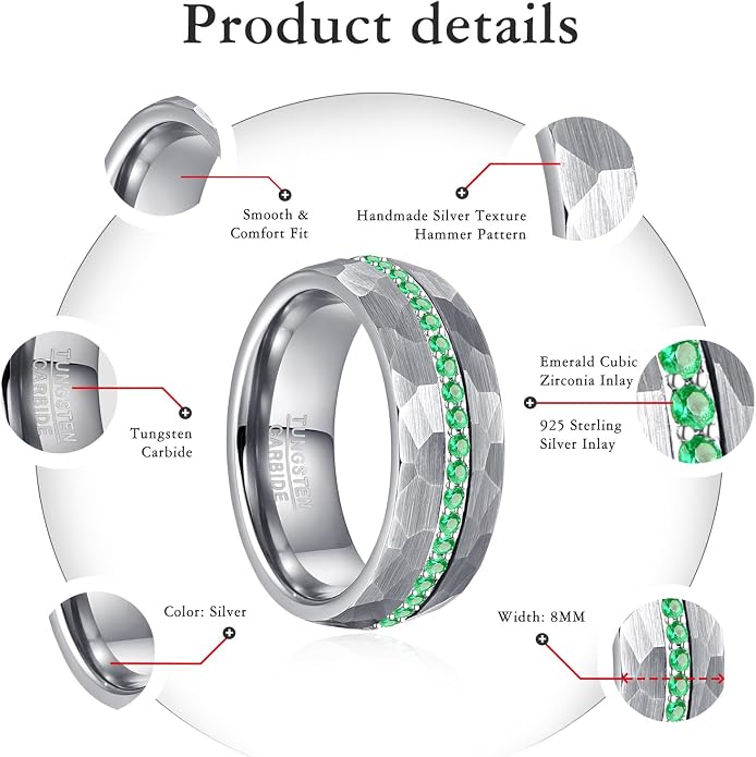 NUNCAD Tungsten Rings for Men 925 Sterling Silver Celtic Knot Braided Inlay Viking Style Tungsten Carbide Ring Comfort Fit Size 8-11