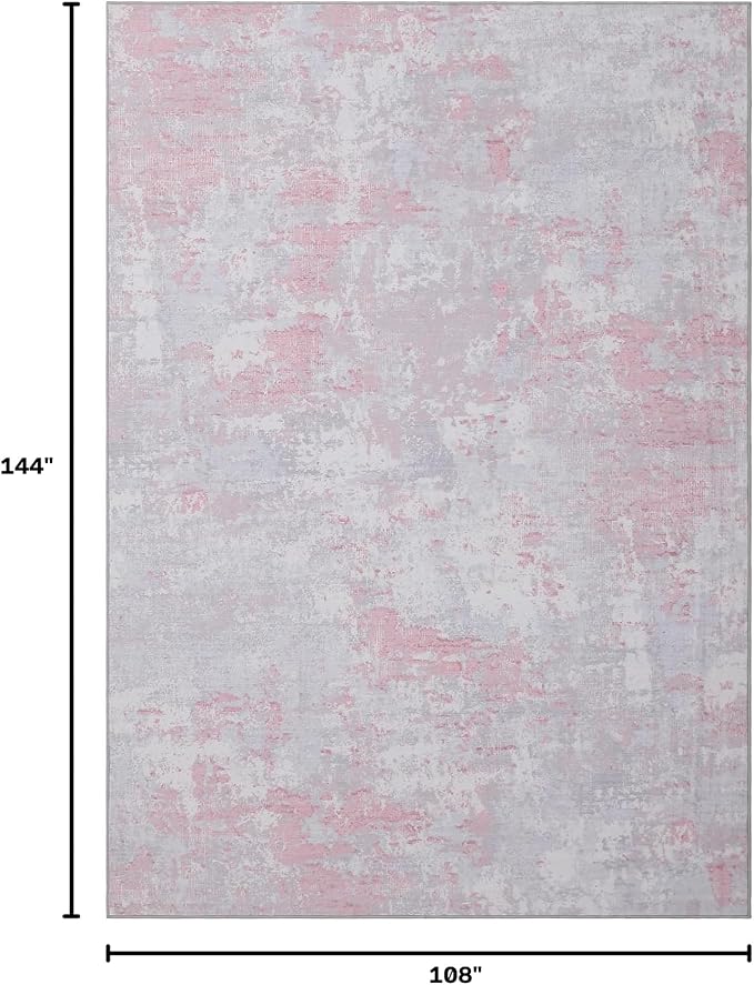 ROYHOME Modern Abstract Area Rug 9x12 Non Slip Non Shedding Rug Low Pile Stain Resistant for Bedroom Living Room,Grey Pink