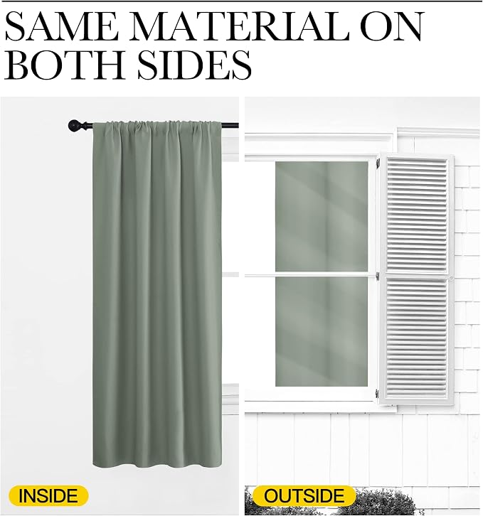 NICETOWN Window Curtains Blackout Drapes - Thermal Insulated Solid Rod Pocket Blackout Curtains/Draperies for Living Room (Sage Green, 1 Pair, 42 by 48-Inch)