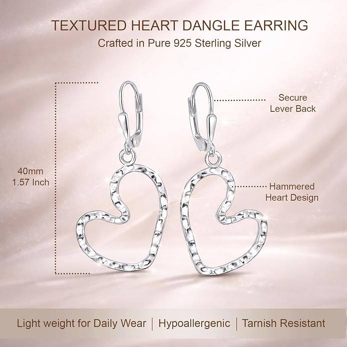 Charmsy 925 Sterling Silver Filigree Earrings for Women | Lightweight Diamond-Cut Openwork Leverback Dangle Earrings | Romantic Jewelry Gifts for Women