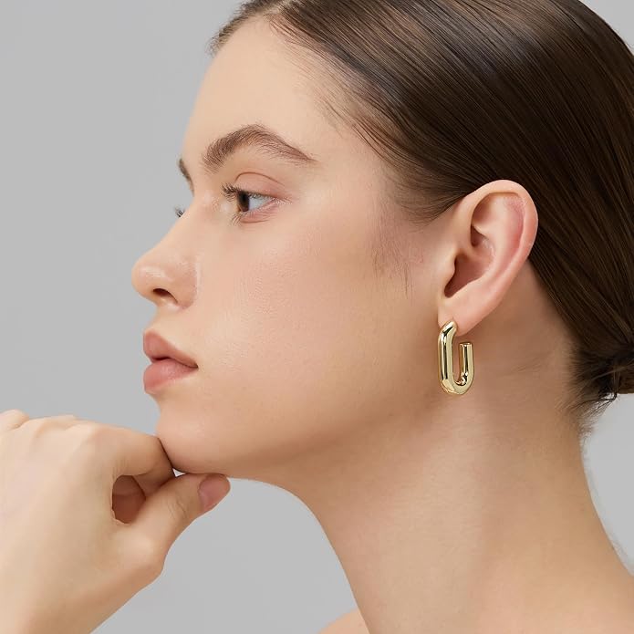 FRUMOS 18K Gold Plated Chunky Hoop Earrings for Women Fashion Thick Gold Hoops Set Jewelry for Birthday Christmas Gifts