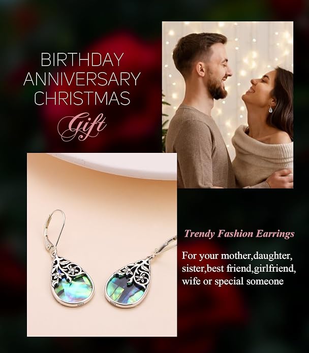 Sterling Silver Leverback Dangle Earrings for Women Teardrop Filigree 14K Gold Plated Dangly Earrings Mother’s Day Gift